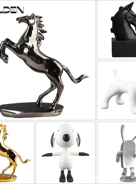 现代简约抽象树脂电镀跃马动物雕塑卡通公仔小狗儿童房装饰品摆件
