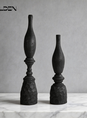 新中式侘寂风实木圆柱雕塑摆件