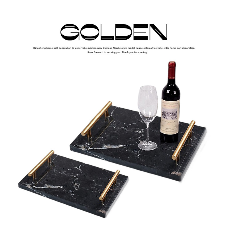 经典天然大理石长方形托盘金属把手样板房餐桌果盘浴室化妆品摆台,家居饰品,香薰托盘,淘宝优惠券,粉丝福利购,淘宝优惠卷