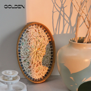黄秋藤天然贝壳椭圆托盘茶盘果盘软装摆件现代茶盘装饰器皿置物盘
