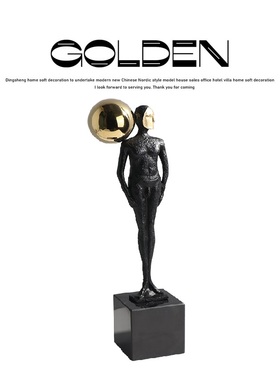 蒙面金属人物雕塑现代轻奢大理石底座样板房间软装饰品室内摆件