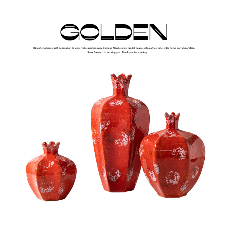 新中式中国风石榴花瓶陶瓷手绘工艺品干花花器售楼中心软装饰摆件