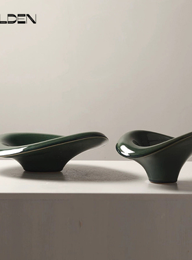 陶瓷艺术水果盘收纳创意摆件酒店售楼部客厅茶几干果收纳托盘软装