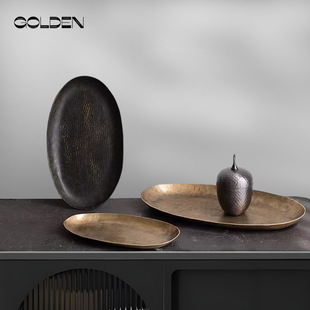 进口金属金色铝制果盘样板间客厅茶几桌面托盘装 摆设 饰品室内软装