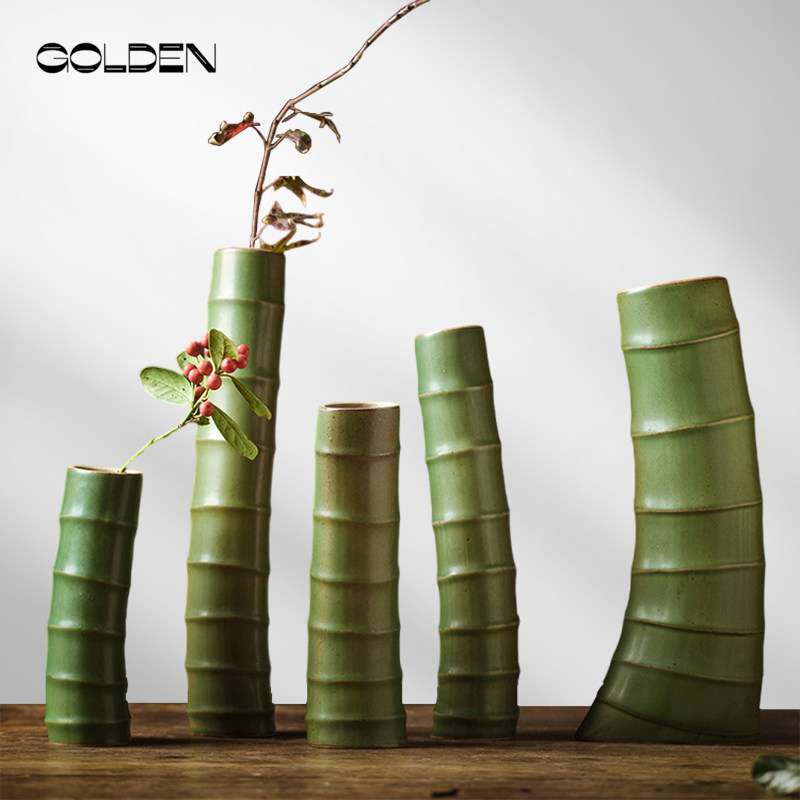 新中式禅意仿真竹子陶瓷花瓶竹节花器花插家用客厅软装挂饰摆件