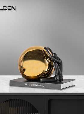抱球人创意摆件样板间客厅装饰品轻奢风客厅电视柜酒柜黑金色摆设