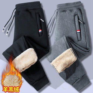 男大码 男士 羊羔绒束脚卫裤 宽松休闲运动裤 秋冬季 加绒加厚直筒长裤