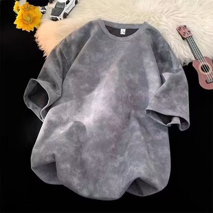 上衣 T恤男圆领宽松潮牌情侣五分袖 商场撤回清仓捡漏美式 扎染短袖