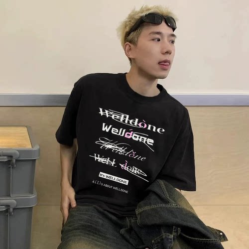 重磅320克WE11DONE字母短袖男士WELLDONE半袖T恤美式情侣潮牌宽松