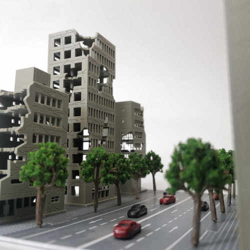 1300破损建筑大楼模型沙盘场景