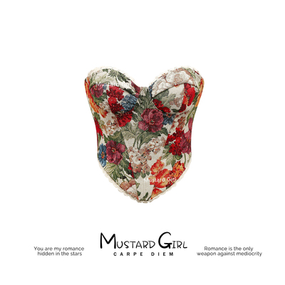 欧美复古印花蕾丝抹胸背心