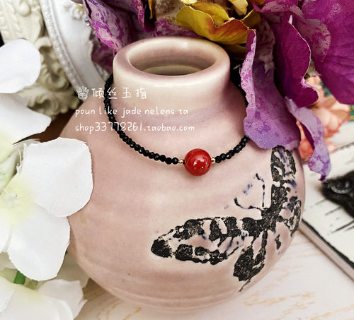 手链黑尖晶朱砂原创设计14k包金