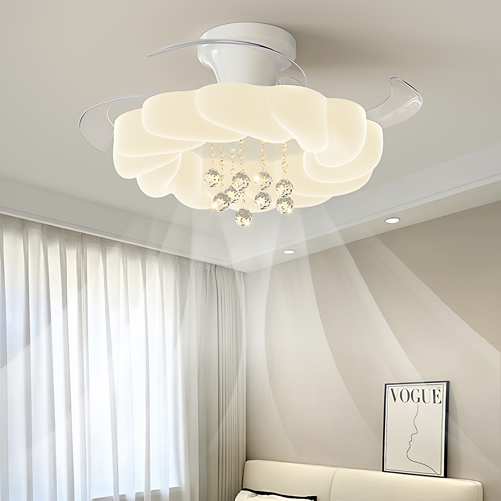 2025新款客厅风扇灯现代简约奶油风电扇灯全光谱护眼静音中山灯具