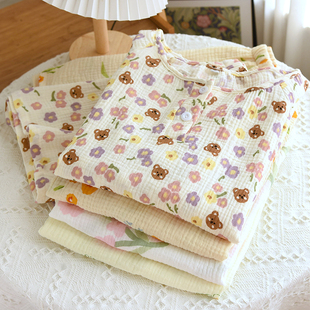 150cm矮小个子女睡衣夏季纯棉双层纱布套头网红风短袖短裤家居服