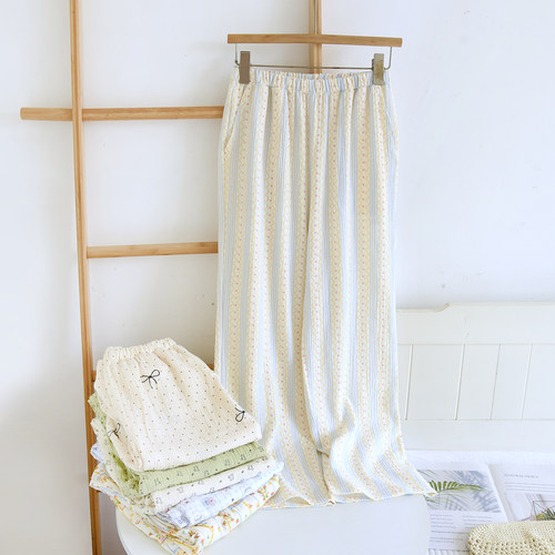 100%全棉睡裤女长裤春秋夏季纯棉双层纱布2026新款宽松直筒家居裤