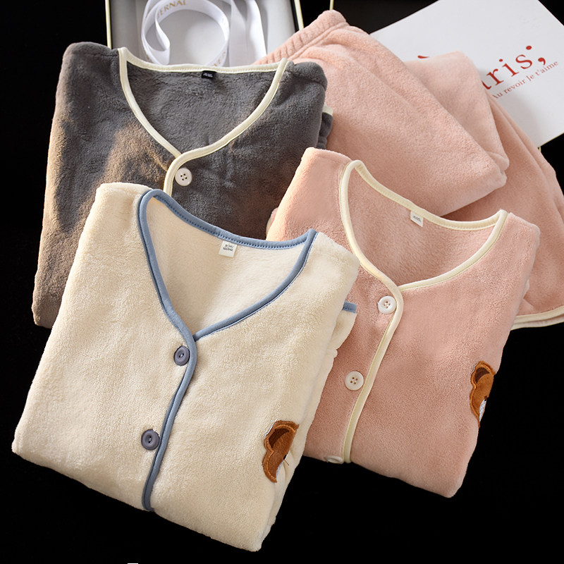 睡衣女冬款网红风珊瑚绒加绒长袖