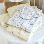 秋冬纯棉睡衣女加厚长袖 100%全棉家居服套装 套装 四层纱布卡通开衫