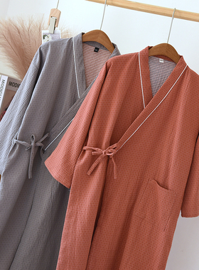 睡袍春秋情侣睡衣女纯棉七分袖日式网红风浴袍夏季红色结婚家居服