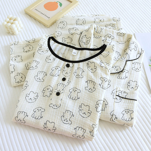 纯棉纱布睡衣女春秋长袖套装