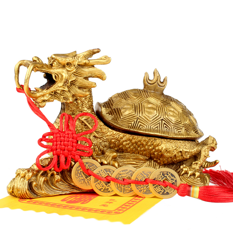 广缘德铜龙龟摆件黄铜中式客厅龙龟摆设开盖龙头龟家居工艺品