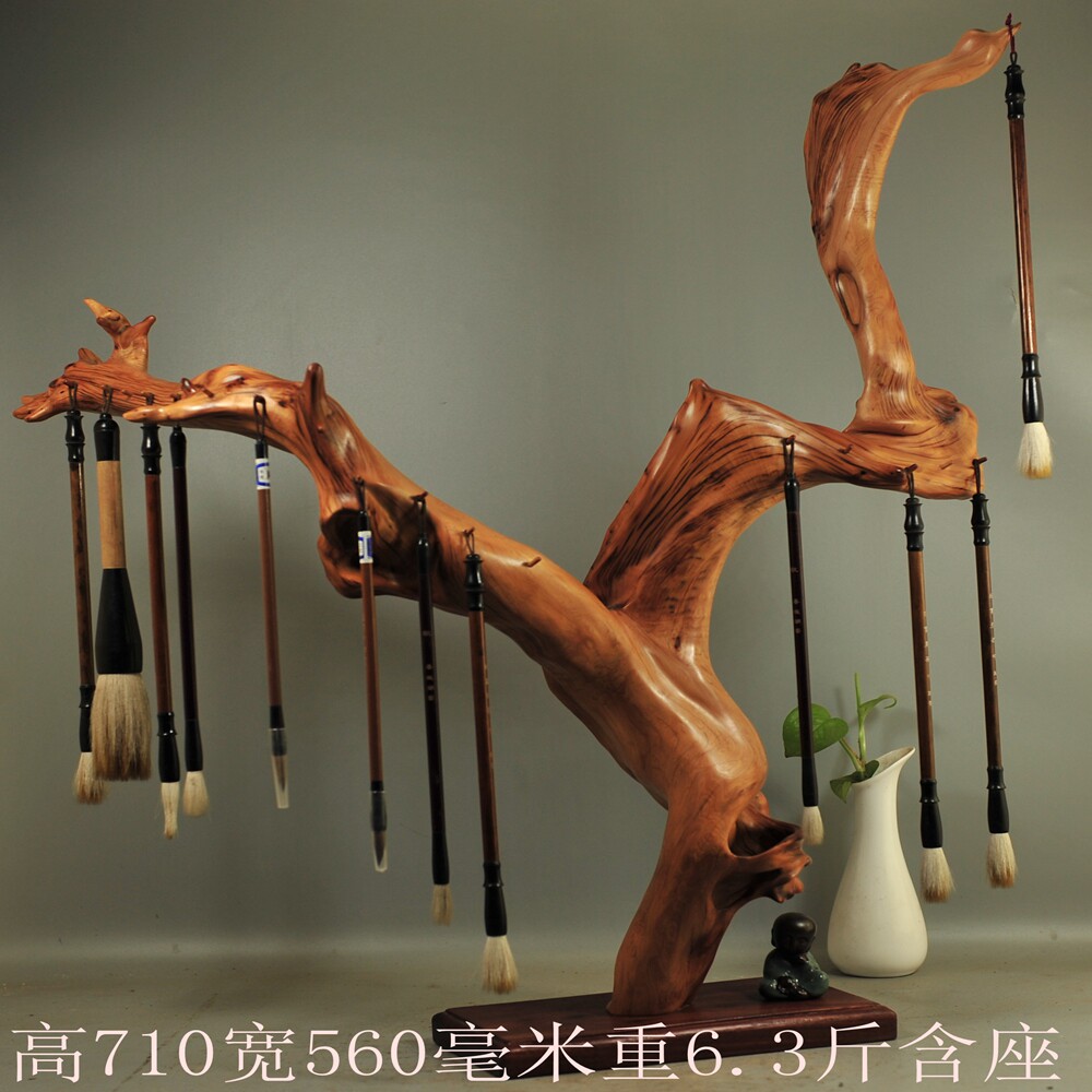 崖柏根雕摆件禅意随形笔挂工艺品镇宅笔架珠串架笔筒茶台红白料