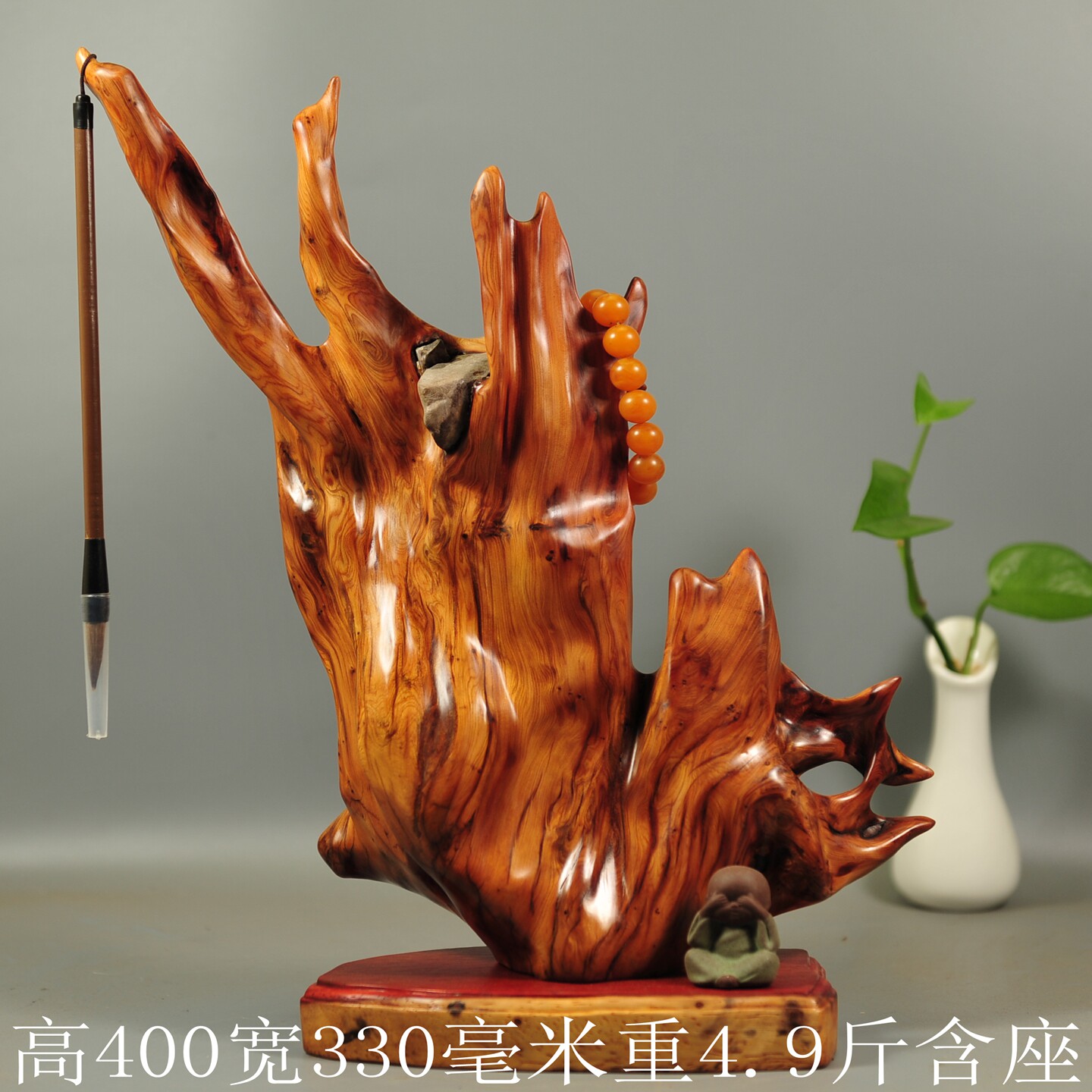 天然崖柏根雕文房笔筒摆件