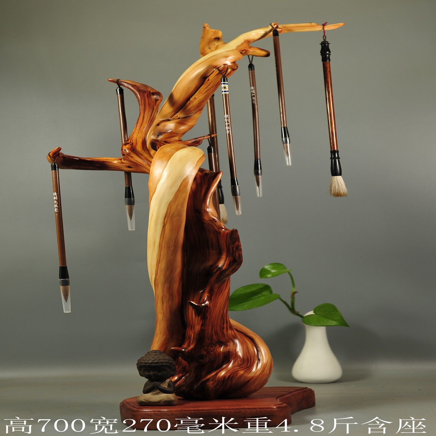 崖柏根雕文房四宝笔架摆件