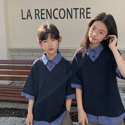 童装2026夏季新款韩系假两件衬衫