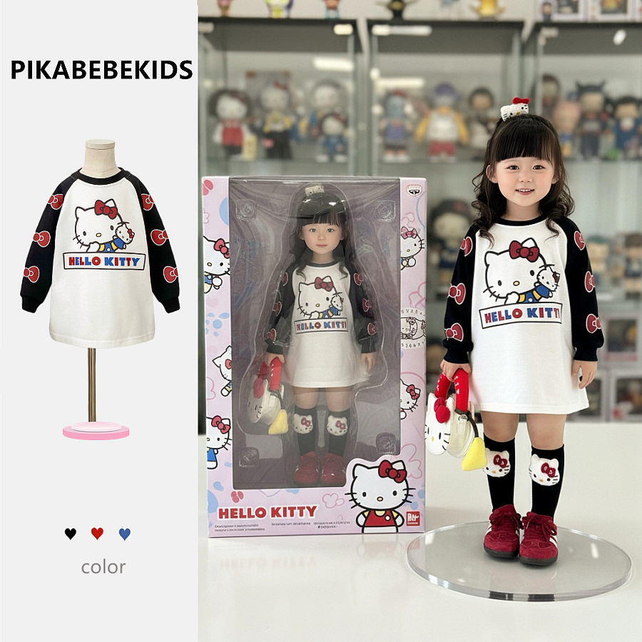 HELLOKT猫卡通秋冬新款儿童装可爱休闲百搭女孩长袖卫衣裙连衣裙