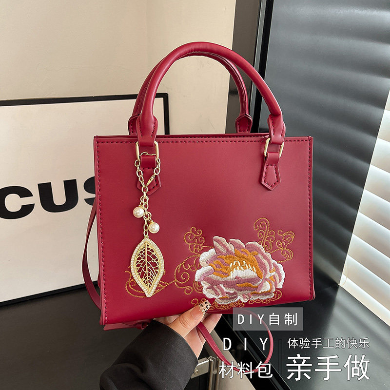 国风刺绣花diy材料包手工编织包包新款气质单肩斜挎手提女包