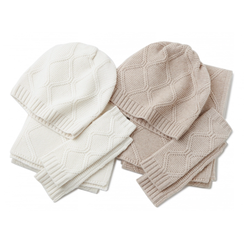 福利特惠！秋冬季女加厚保暖纯山羊绒针织帽子臂套围巾三件套套装