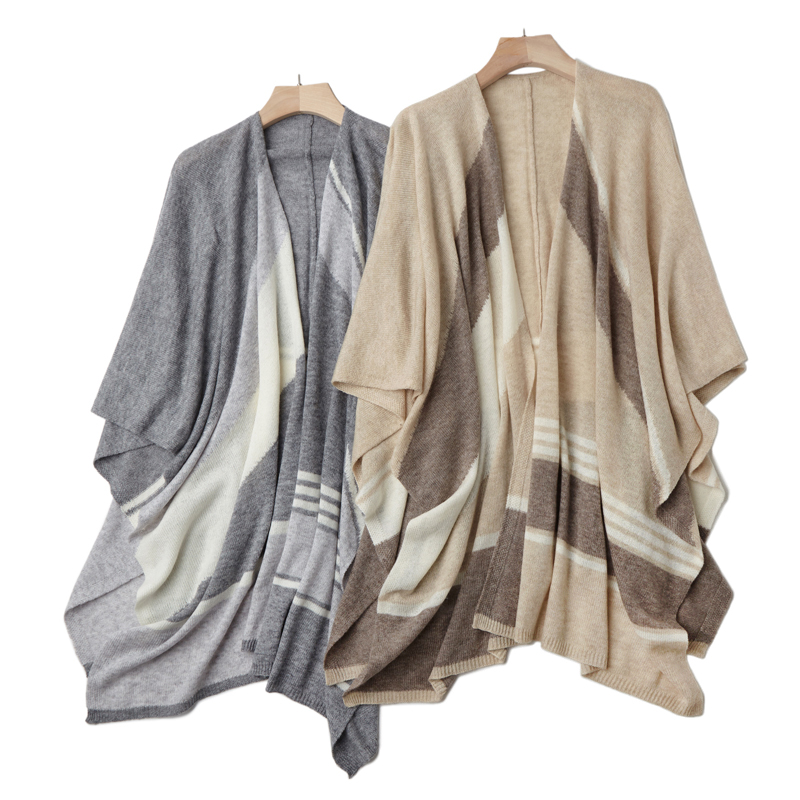 春秋季羊绒羊毛U型针织斗篷披肩