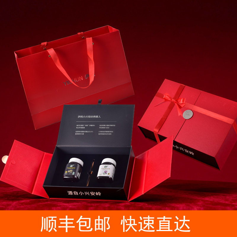 伊纯蜂蜜自然成熟椴树蜜蜂蜜礼盒500g*2瓶百花蜜纯正天然结晶峰蜜