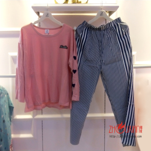 玉茄子新品春秋休闲睡衣女纯棉全棉长袖大码家居服夏季休闲可外穿