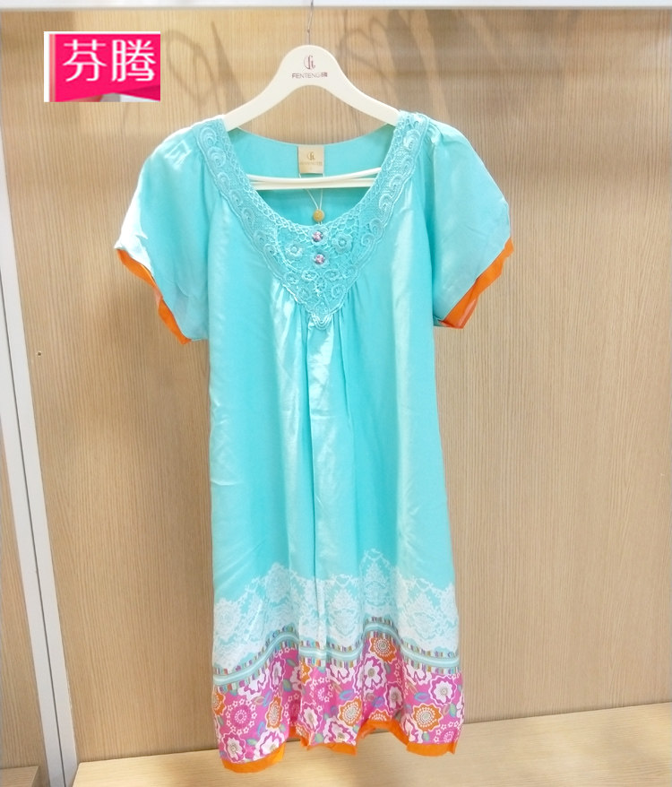 芬腾竹纤维睡裙女夏短袖短裙简约薄款家居服女短袖大码睡衣女夏裙