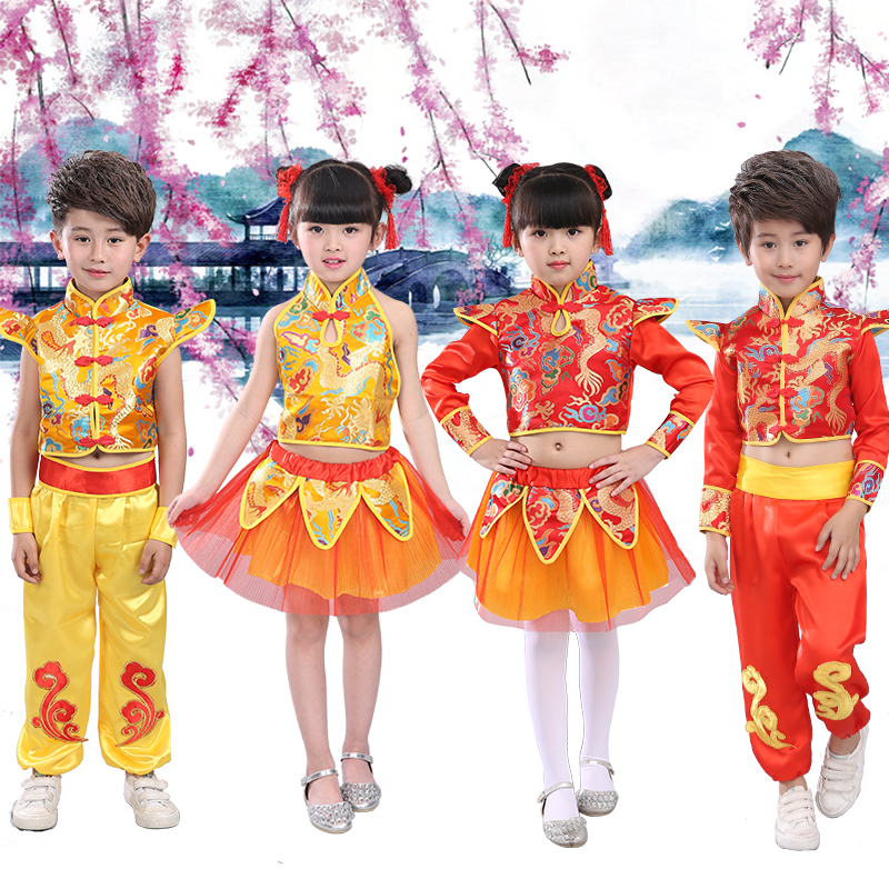 六一儿童演出服中国红舞蹈服幼儿幼儿园打鼓服少儿舞台表演服装
