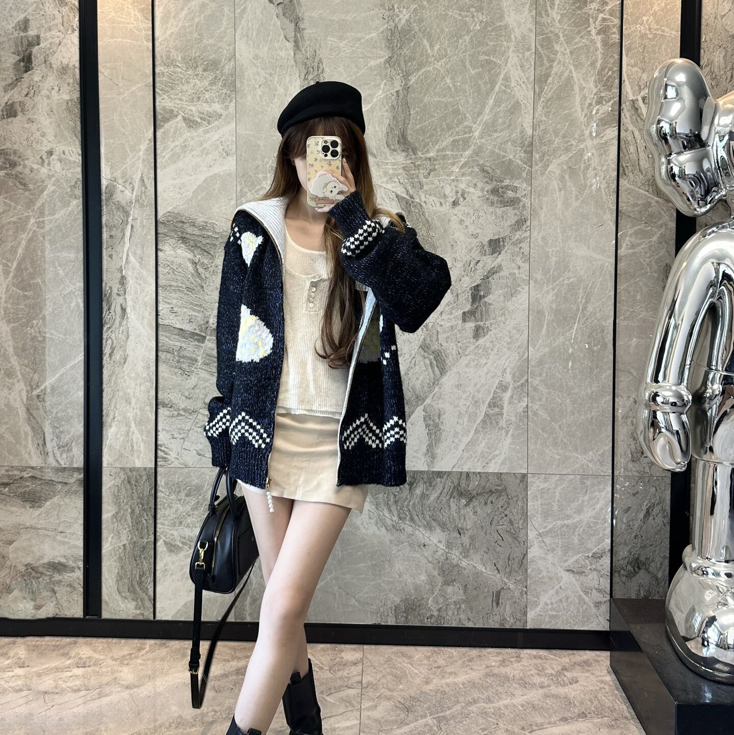 毛衣开衫女外套慵懒风宽松樱花锦鲤刺绣针织衫巨好看的早秋穿搭潮