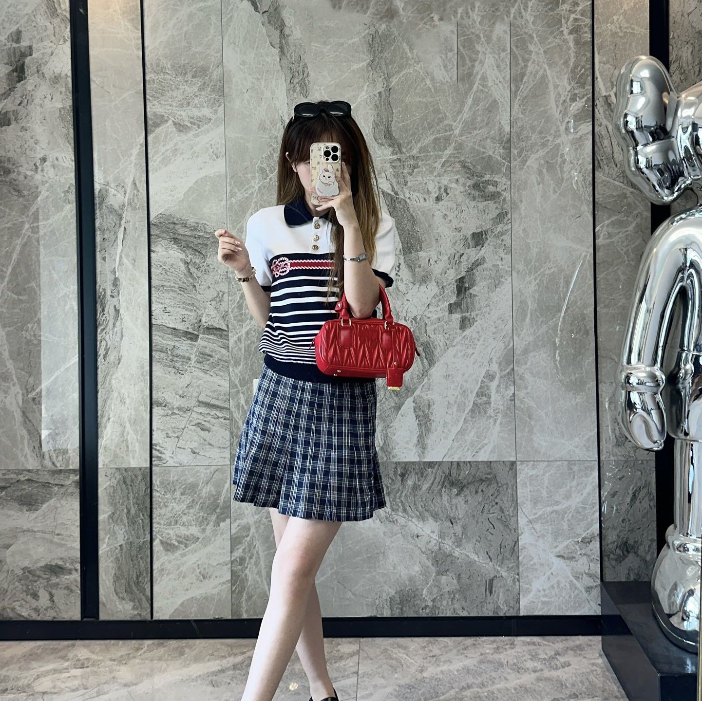 南油高端撞色条纹polo领针织衫女短袖翻领上衣2026早春棉质毛衣