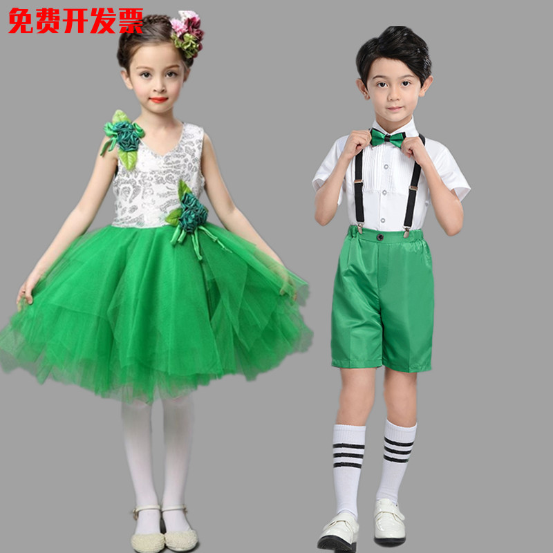 儿童背带裤演出服装小学生大合唱男女童朗诵表演主持人礼服蓬蓬裙