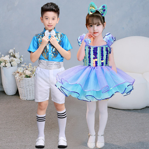 六一儿童演出服蓬蓬裙幼儿园亮片纱裙女童合唱舞蹈表演服公主裙