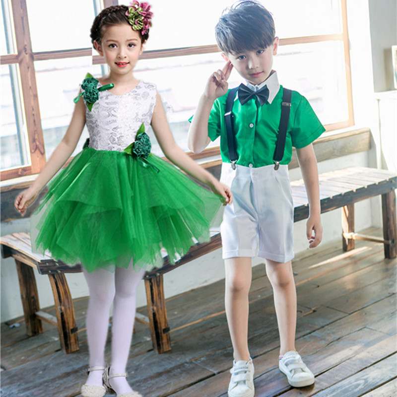 儿童小草演出服装绿色公主蓬蓬纱裙茉莉花春晓舞蹈表演服女童六一