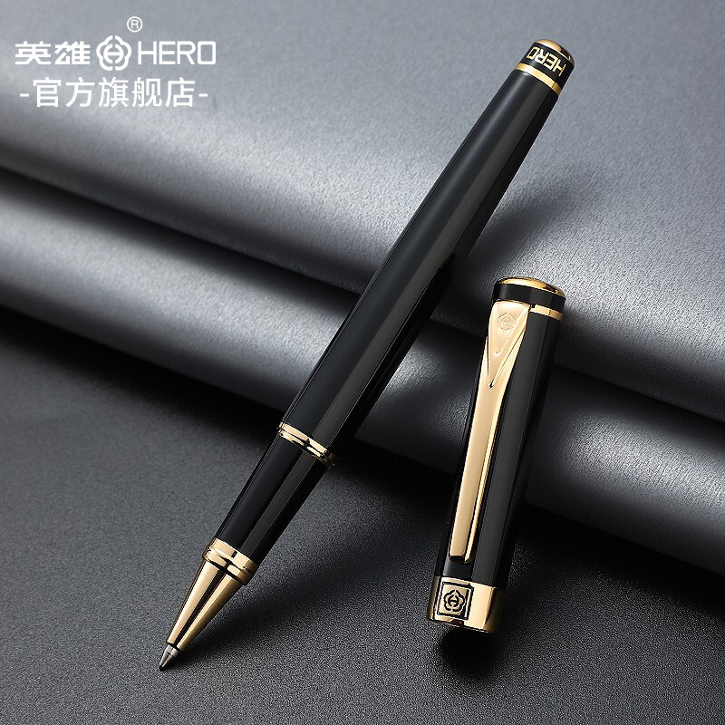 英雄签字笔1078金属宝珠笔男士商务黑色中性笔金属笔杆碳素圆珠笔0.5签名签单开单神笔定制logo免费刻字