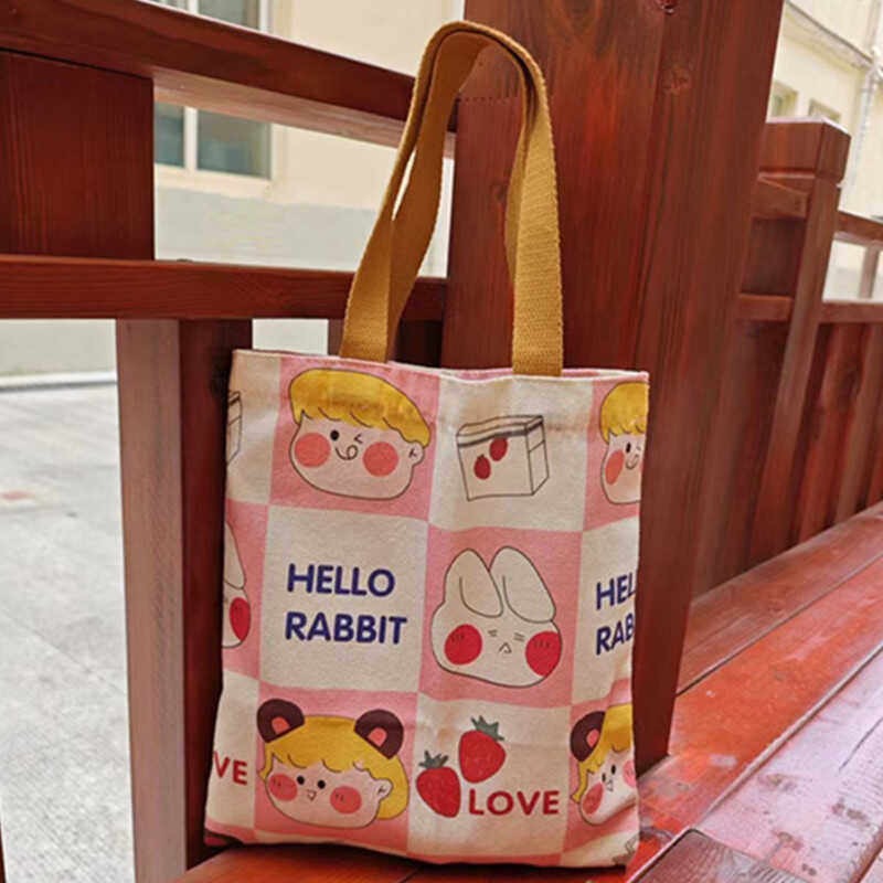 帆布包女手提袋上课装书韩版可爱卡通小号购物袋帆布袋收纳袋清新