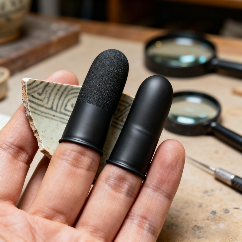 磨砂黑色手指套纹绣防滑粉红指套