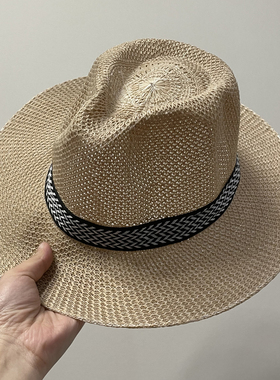 夏天季款大帽檐草帽遮阳防晒礼帽爵士帽子沙滩旅游男士中老年网帽