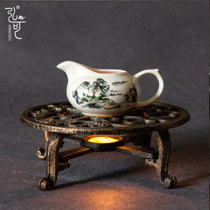弘可中式茶道铸铁器温茶炉蜡烛复古家用日式干烧茶台茶壶加热底座