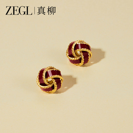 ZEGL同心结红色耳环女轻奢高级复古耳钉大气旺财秋冬耳饰新款爆款