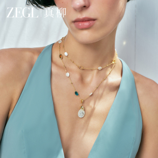 2025新款 ZEGL白贝叠戴项链女款 高级感小众霓虹锆石叠搭链轻奢饰品
