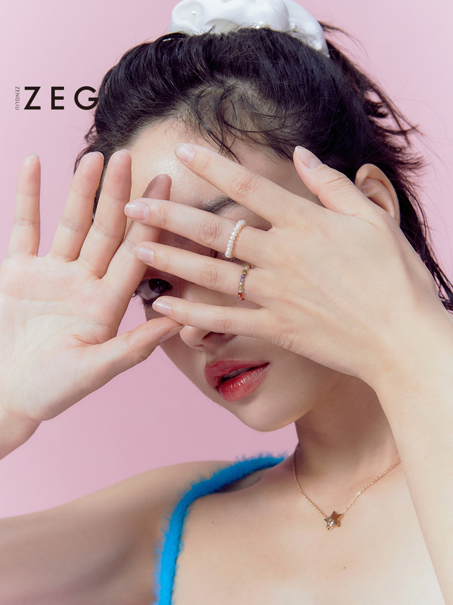 ZENGLIU freshwater pearl beaded ring women's high-grade sense elastic elastic adjustable fashion personality index finger ring