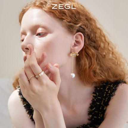 ZEGL波浪H字母戒指女高级感小众设计指环开口可调节食指戒子秋冬